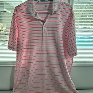 Adidas Pink and White Polo Shirt with Classic Stripes